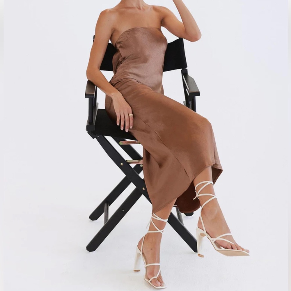Princess Polly Satin Strapless Maxi Dress in Brown